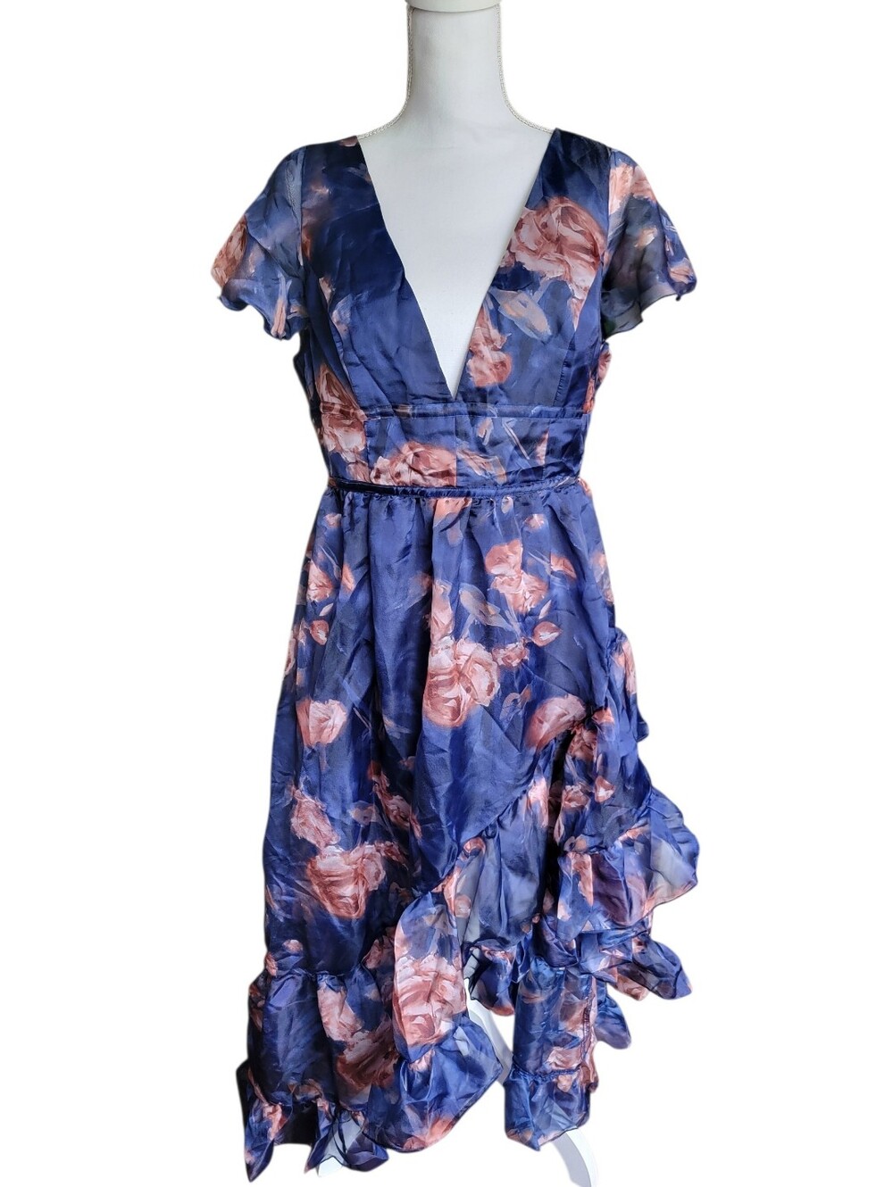 Lulus Floral Navy V-Neck Ruffle Midi Dress - Picture 5 of 13